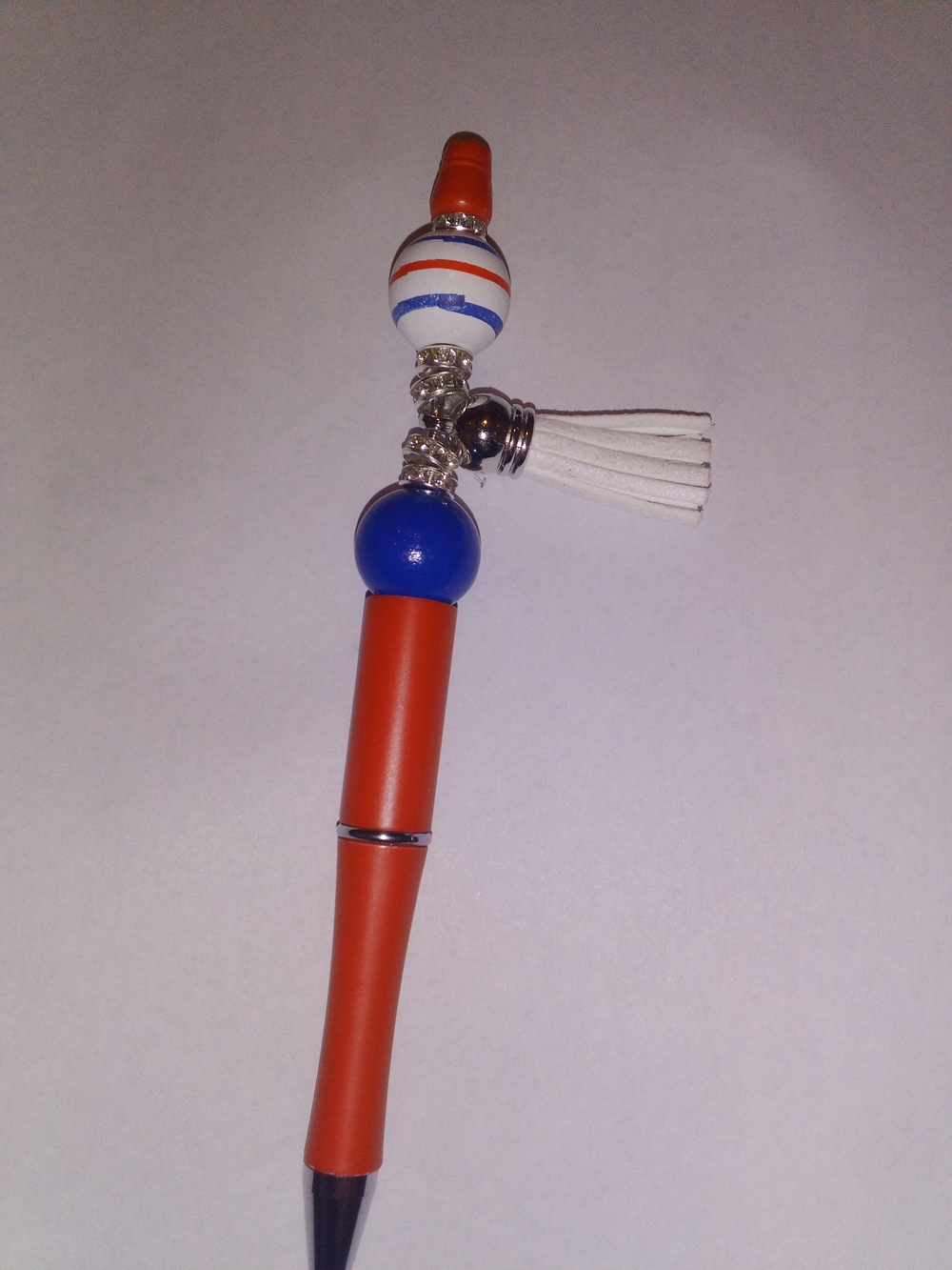 Red and Blue Beaded Tassel Pen